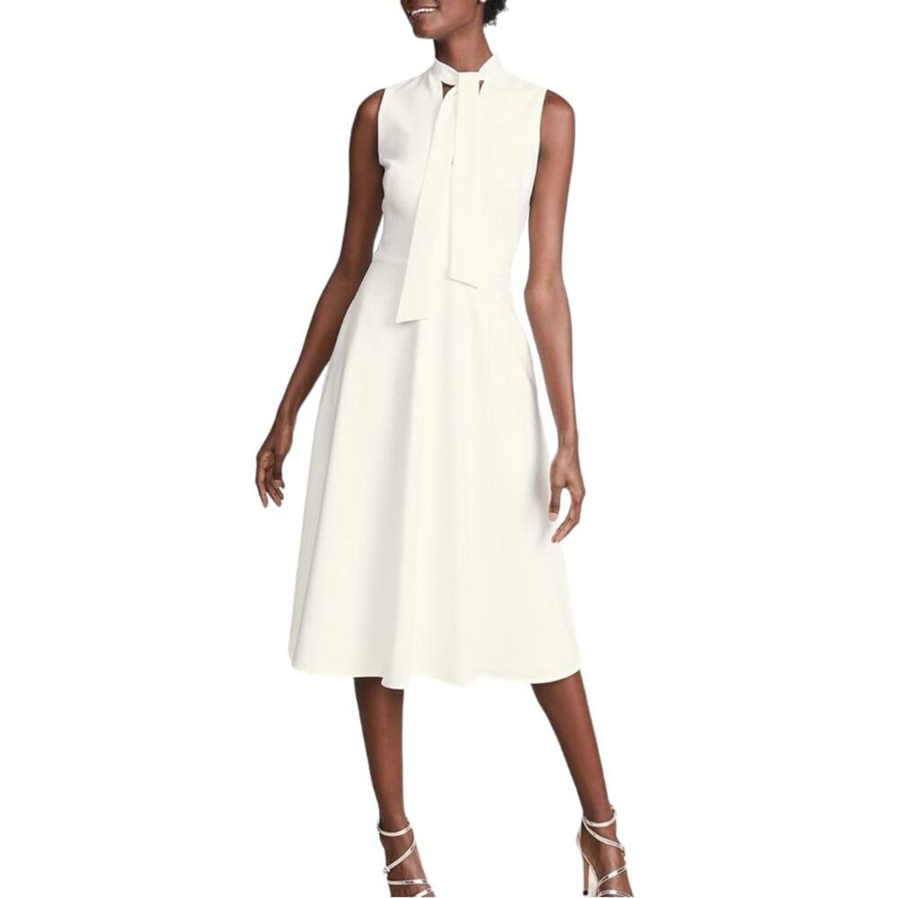 NWT Black Halo Carolina Sleeveless Neck Tie Fit and Flare Midi Dress in Pearl 8